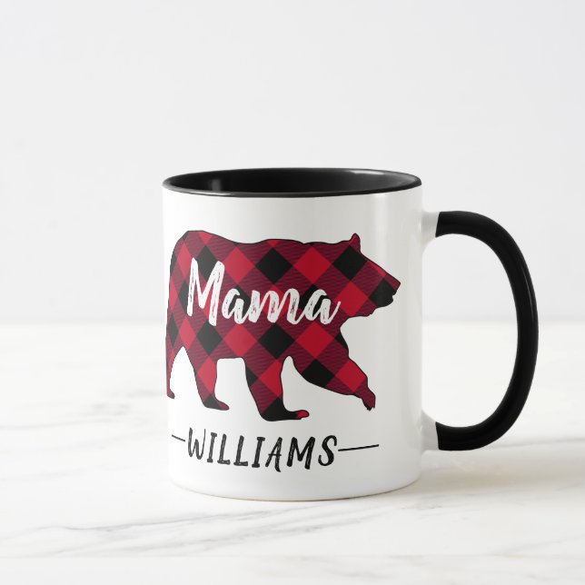 Taza Nombre monograma revestido rojo mamá osa (Derecha)