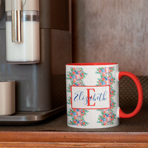 Taza Nombre Monograma Rojo Blanco Y Azul 4 De Julio