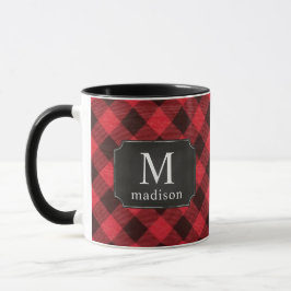 Taza Nombre Monogramado de Flannel Red Buffalo Plaid