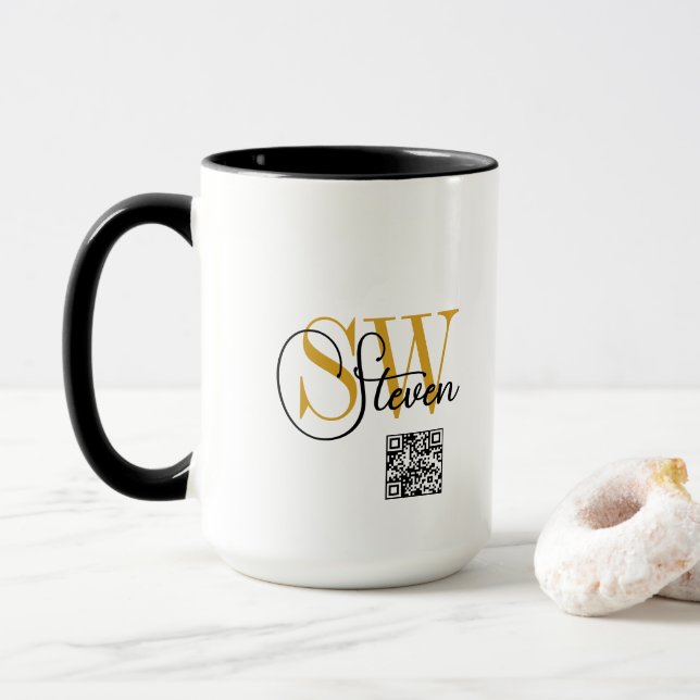 Taza Nombre monogramado y código moderno de firma / QR (Con donut)