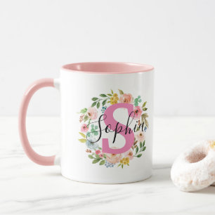 Taza Nombre Mug Regalo inicial de Personalizado de flor
