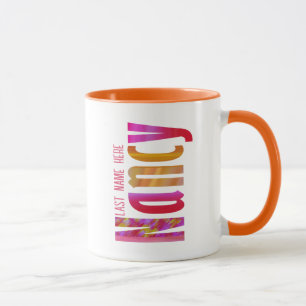 Taza Nombre "Nancy" personalizado en Naranja rosa rojo 