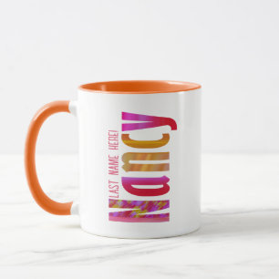 Taza Nombre "Nancy" personalizado en Naranja rosa rojo 