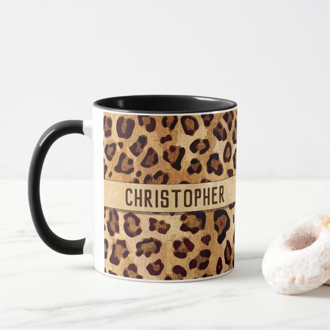 Taza Nombre para añadir impresión de leopardo de la tex (Con donut)