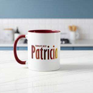 Taza Nombre "Patricia" personalizado en tonos rojos y a