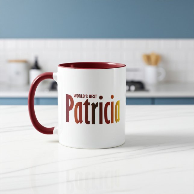 Taza Nombre "Patricia" personalizado en tonos rojos y a (Subido por el creador)