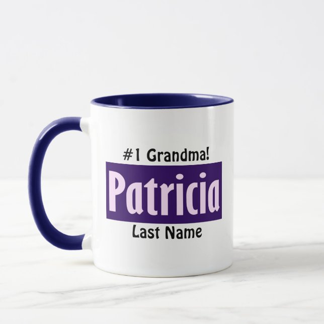 Taza Nombre "Patricia", rosado, morado, negro personali (Izquierda)