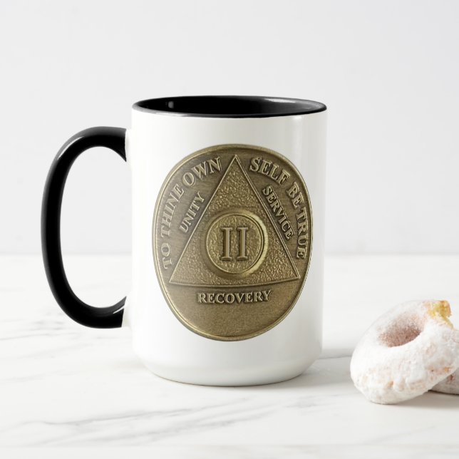 Taza NOMBRE PERSONALIZADO A 2 Aniversario De Moneda Sob (Con donut)