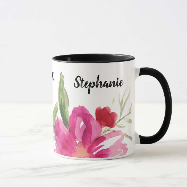 Taza Nombre personalizado acuarela Floral Graduación Re (Derecha)