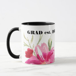 Taza Nombre personalizado acuarela Floral Graduación Re