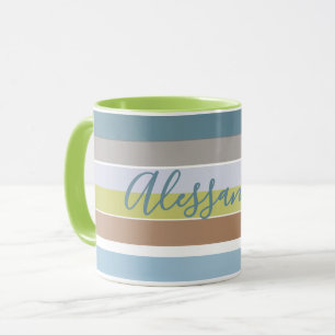 Taza Nombre personalizado Bandas Pastel Minimalista Azu