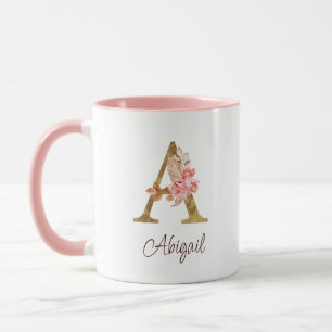 Taza Nombre personalizado Blush rosas rosadas Hoja de O