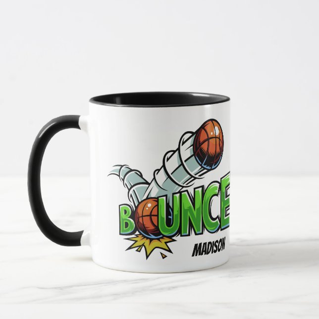 Taza Nombre personalizado BOUNCE Canciones de baloncest (Izquierda)