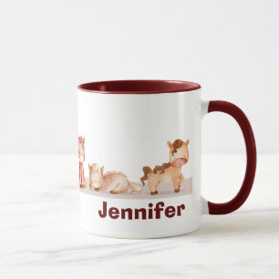Taza Nombre personalizado Caballos Cuidados Acuarela Mu