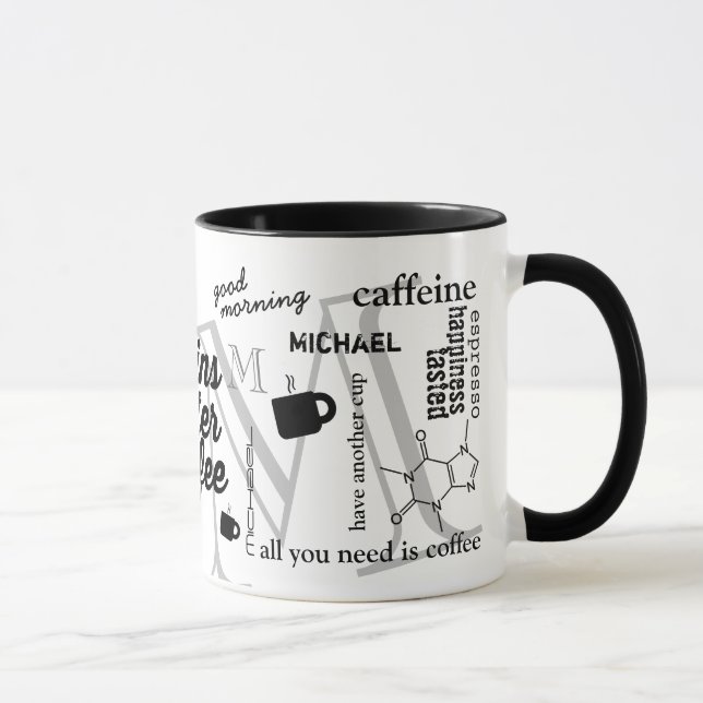 Taza nombre personalizado colección de cafeína negro (Derecha)