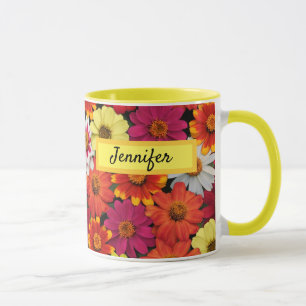 Taza Nombre personalizado colorido verano Zinnias Mug