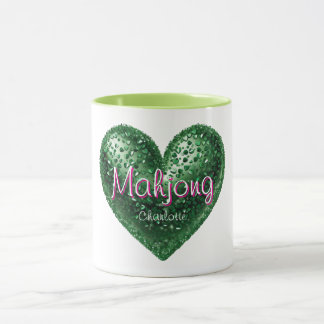 Taza Nombre personalizado Corazón de Purpurina Verde Ro
