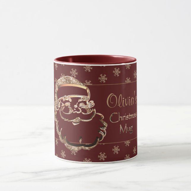 Taza Nombre personalizado Cute Santa Red Maroon Gold Na (Centro)