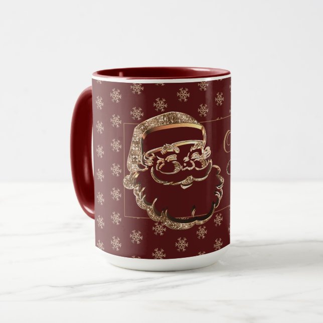 Taza Nombre personalizado Cute Santa Red Maroon Gold Na (Anverso izquierdo)