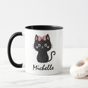Taza Nombre personalizado Cute Spooky Black Cat Hallowe