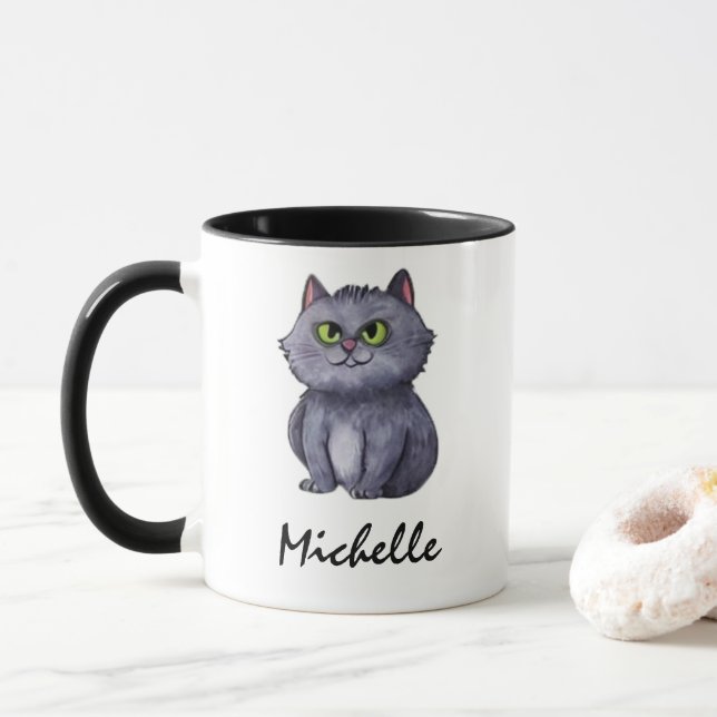Taza Nombre personalizado Cute Spooky Cat Halloween (Con donut)
