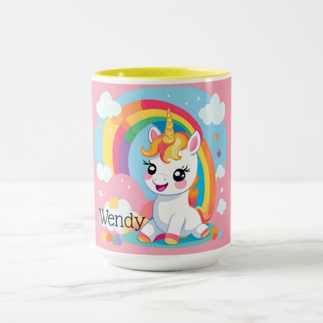 Taza Nombre personalizado de arcoiris de Cuestionario d (Centro)