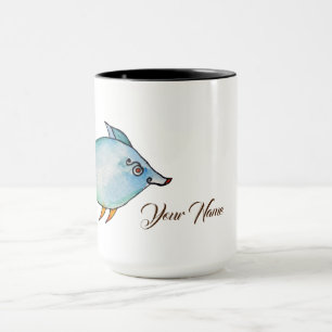 Taza Nombre personalizado de arte acuático de peces