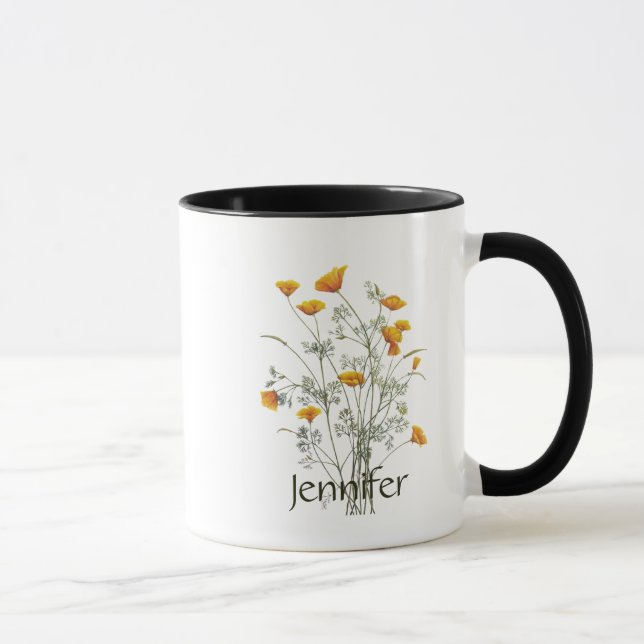 Taza Nombre personalizado de California Poppy Wild Flow (Derecha)