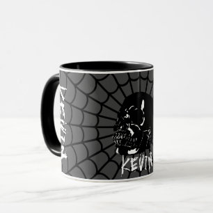 Taza Nombre personalizado de cráneo brillante negro y g