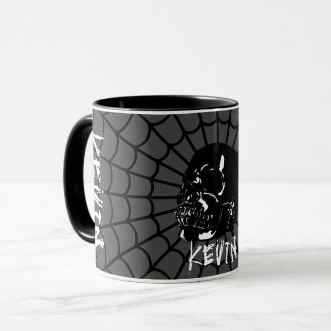 Taza Nombre personalizado de cráneo brillante negro y g (Anverso izquierdo)