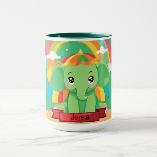 Taza Nombre personalizado de elefante verde lindo (Centro)
