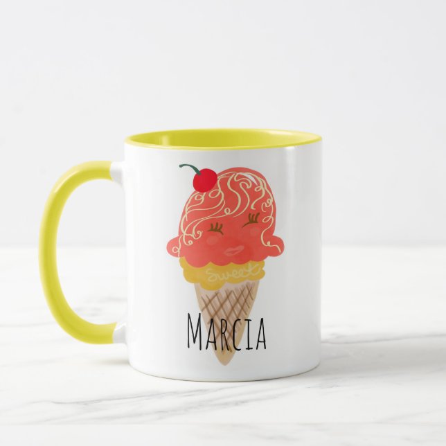 Taza Nombre personalizado de Icecream Curly Hair Kawaii (Izquierda)