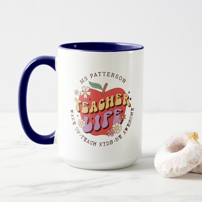 Taza Nombre personalizado de la escuela de aprendizaje  (Con donut)