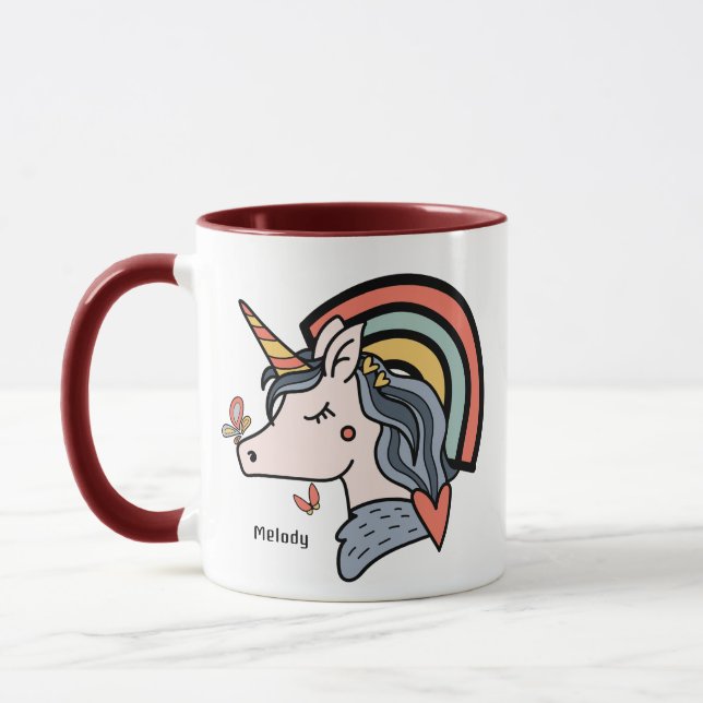 Taza Nombre personalizado de la mariposa de Unicornio e (Izquierda)