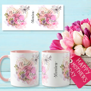 Taza Nombre personalizado de la mejor flor de corazón d