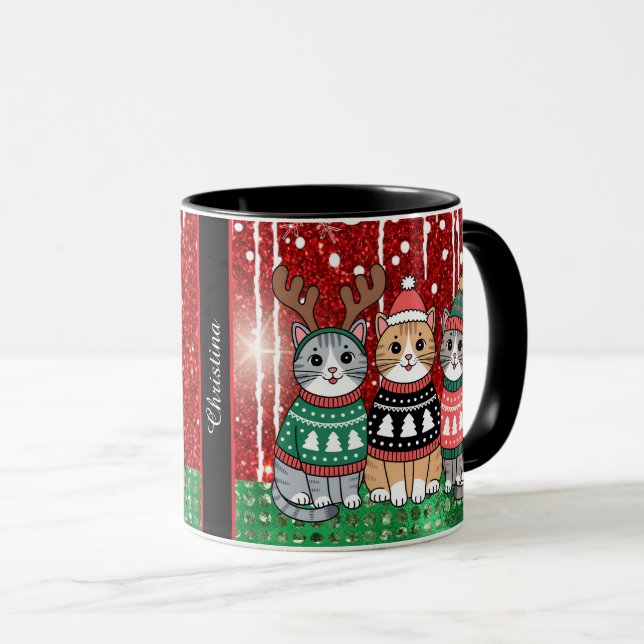 Taza Nombre personalizado de los gatos de Navidades peq (Anverso derecho)