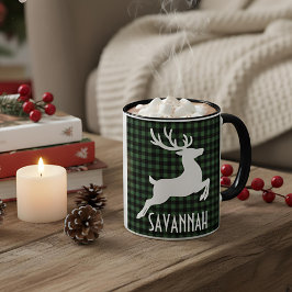 Taza Nombre personalizado de navidad de reno verde y ne