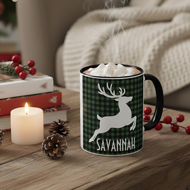 Taza Nombre personalizado de navidad de reno verde y ne (Subido por el creador)