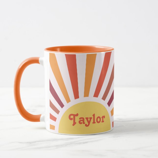Taza Nombre personalizado de Retro Sunset Sun Rays (Izquierda)