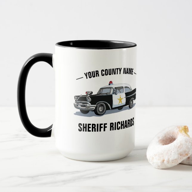 Taza Nombre personalizado del coche de la policía de ép (Con donut)