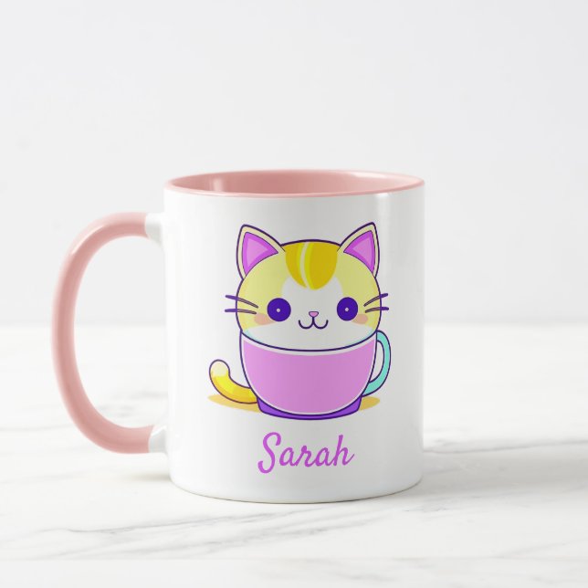 Taza Nombre personalizado del gato kawaii (Izquierda)