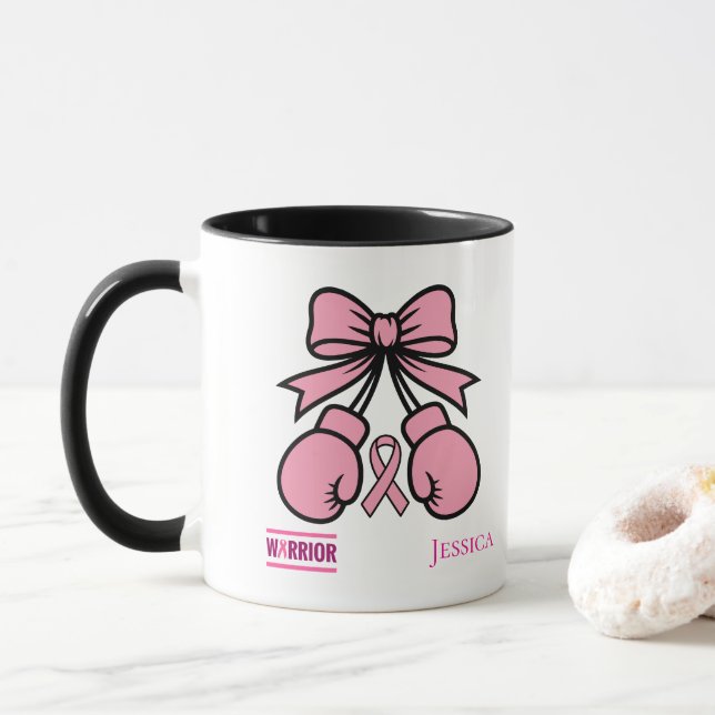 Taza Nombre personalizado del guerrero del cáncer de ma (Con donut)