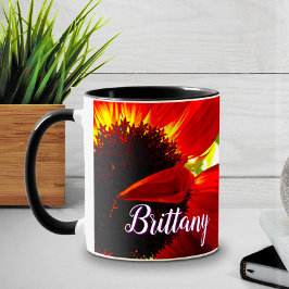 Taza Nombre personalizado del guión de flor rojo modern