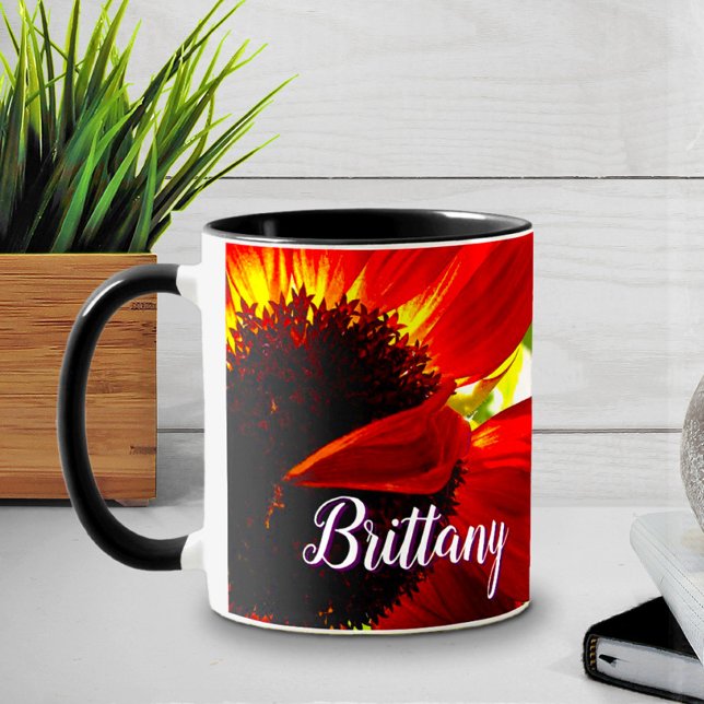 Taza Nombre personalizado del guión de flor rojo modern (Subido por el creador)