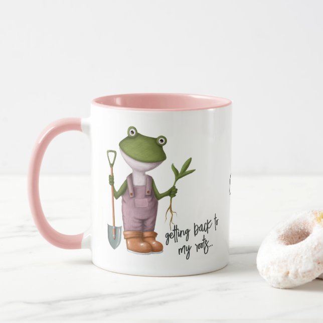 Taza Nombre personalizado del huerto de rana graciosa (Con donut)