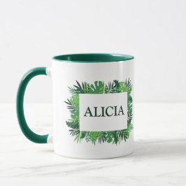 Taza Nombre personalizado del marco de hojas de palma t