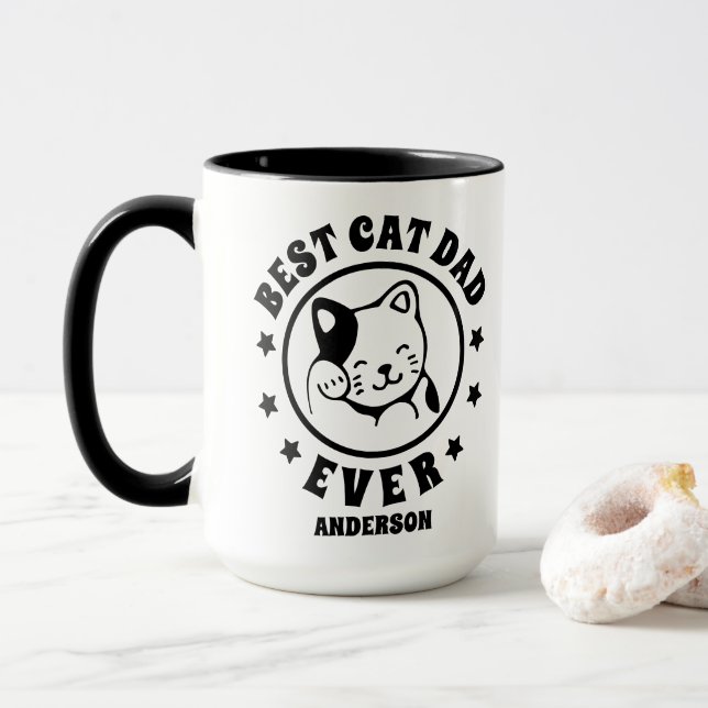 Taza Nombre personalizado del mejor padre del gato (Con donut)