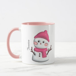 Taza Nombre personalizado del muñeco de nieve rosado