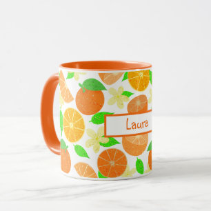 Taza Nombre personalizado del patrón de frutas de naran