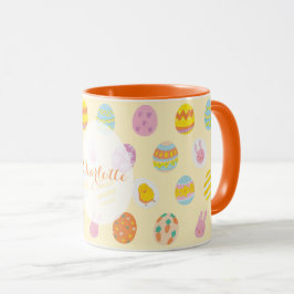 Taza Nombre personalizado del patrón de huevo de Pascua